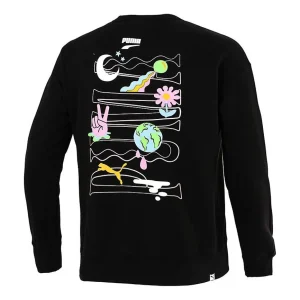PUMA Back Large Printing Sports Training Knit Pullover Black 533037-01