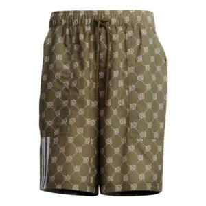 adidas neo U Monogram Shorts Full Print Pattern Lacing Straight Shorts Light Brown HM2033