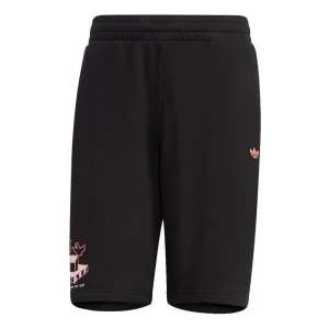 adidas Pink Logo Printing Elastic Waistband Sports Shorts Black IA9077