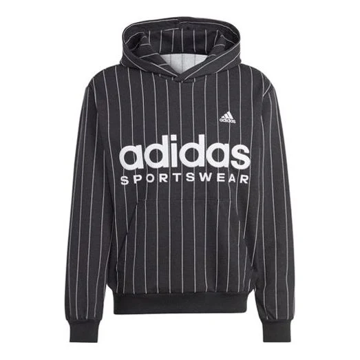 adidas Pinstripe Fleece Hoodie 'Black White' IB8381