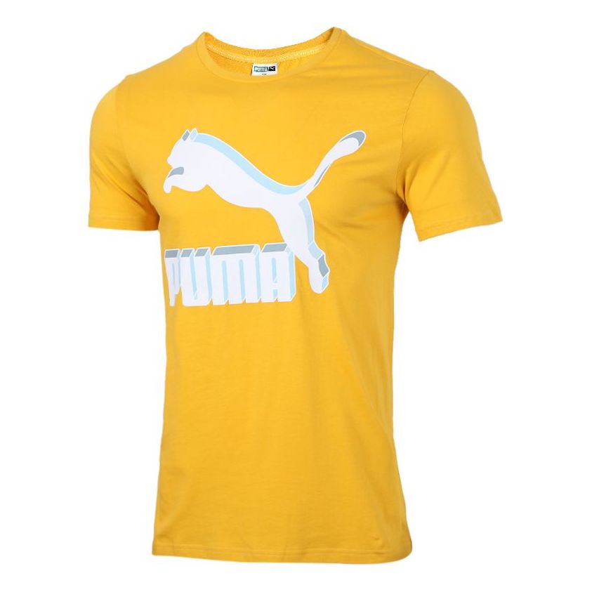 PUMA Classics Logo logo Sports Short Sleeve TEE Men Yellow 596535-25