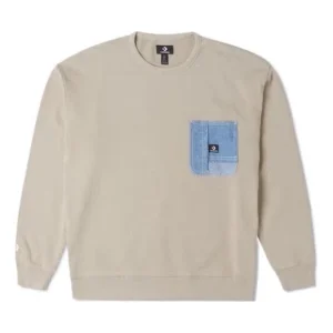 Converse Denim Patchwork Crew Sweatshirt Asia Sizing 'Beach Stone' 10025519-A01