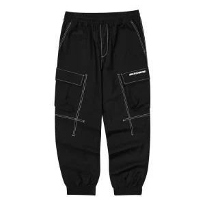 Skechers Letter Mid-Waist Woven Elastic Cuff Knit Sports Pants 'Black' L224M057-0018