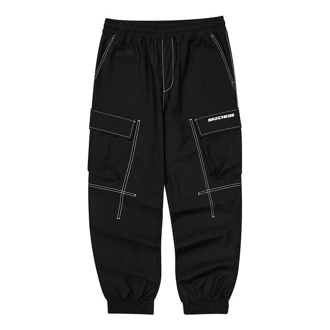 Skechers Letter Mid-Waist Woven Elastic Cuff Knit Sports Pants 'Black' L224M057-0018