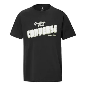 Men's Converse Loose Alphabet Printing Short Sleeve Casual Black 10019604-A02