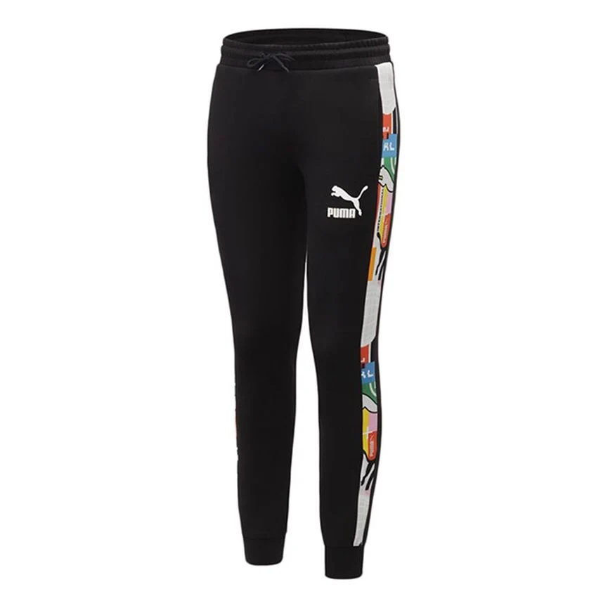 PUMA Printing Drawstring Casual Long Pants Black 531291-01