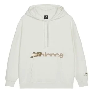 (WMNS) New Balance Logo Print Hoodie Asia Sizing 'White Brown' AWT13348-SST
