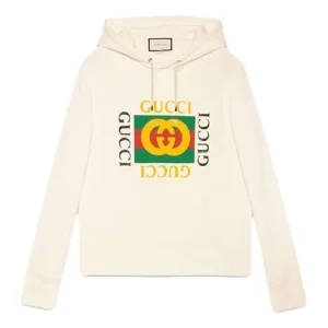 Gucci Vintage Double Ring Logo Printed Hooded Drawstring Sweatshirt Men's White 454585-X5J57-9541