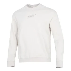 Men's Nike Embroidered Logo Solid Color Sports Round Neck Pullover White DR7836-104