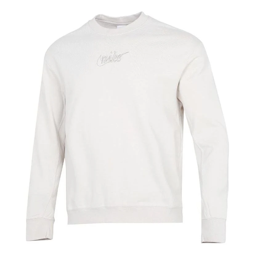 Men's Nike Embroidered Logo Solid Color Sports Round Neck Pullover White DR7836-104