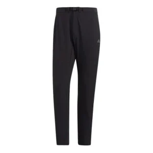 Men's adidas Solid Color Embroidered Logo Mid Waist Lacing Straight Sports Pants/Trousers/Joggers Black HN2061