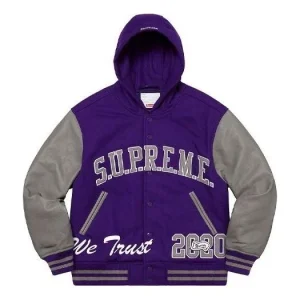 Supreme King Hooded Varsity Jacket 'Purple Grey' SUP-FW20-219