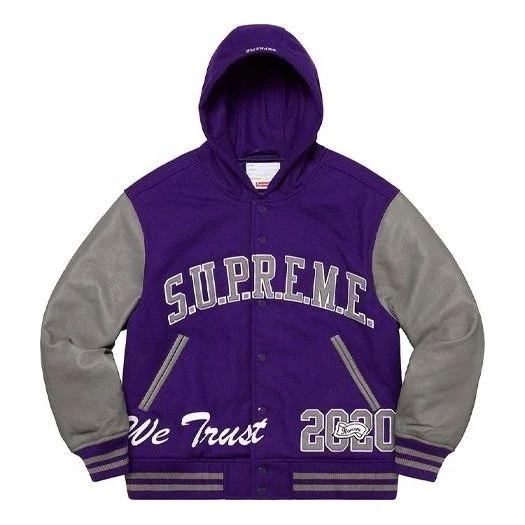 Supreme King Hooded Varsity Jacket 'Purple Grey' SUP-FW20-219