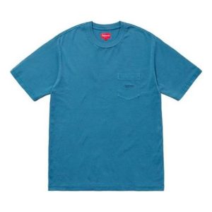 Supreme SS18 Overdyed Pocket Tee Washed Dark Blue Logo Tee SUP-SS18-144
