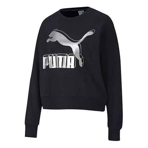(WMNS) PUMA Casual Printing Round Neck Black 597405-71