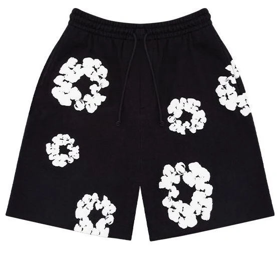Denim Tears Cotton Wreath Logo Shorts 'Black White' 402-010-30