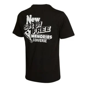 Men's Converse Back Printing Casual Round Neck Short Sleeve Black 10021509-A02