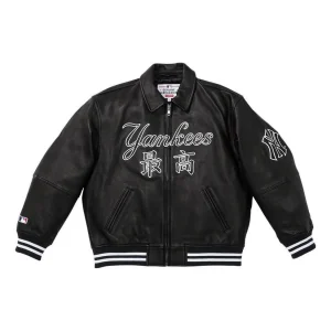 Supreme x New York Yankees Kanji Leather Varsity Jacket 'Black White' SUP-FW22-735
