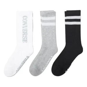Converse Logo Stripes Crew Socks Three Pairs 'White Grey Black' 10024262-A01
