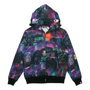 A Bathing Ape Shark Neon Tokyo Full Zip Hoodie 'Purple' 1G30-115-020