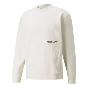 Men's PUMA Winterized Crew Logo Solid Color Fleece Lined Sports Knit Round Neck Pullover White 846545-73