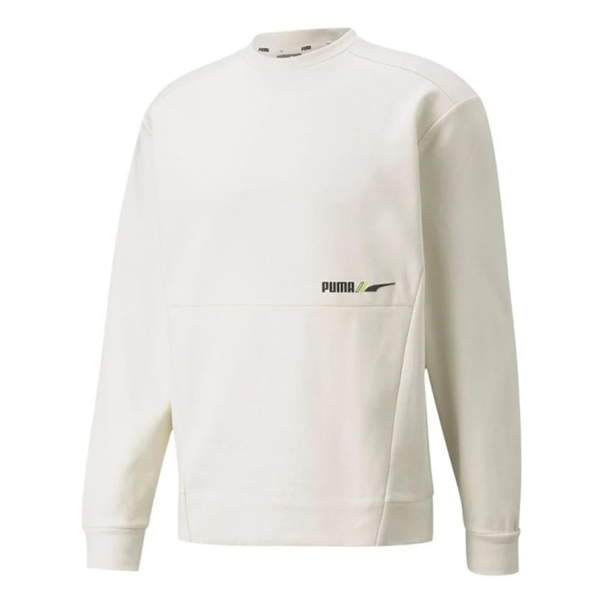 Men's PUMA Winterized Crew Logo Solid Color Fleece Lined Sports Knit Round Neck Pullover White 846545-73