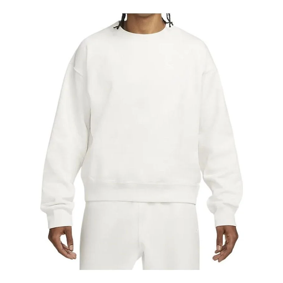 Nike Solid Color Round Neck Dropped Shoulder Sleeves Straight Long Sleeves Hoodie Men's White DA0318-030