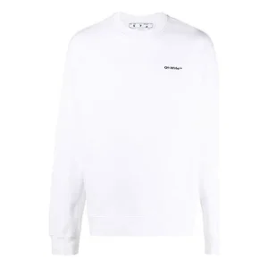 Men's Off-White FW22 Logo Printing Round Neck Long Sleeves Pullover Loose Fit White OMBA057F22FLE0110110