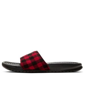 (WMNS) Nike Benassi Jdi SE Plaid Splicing Red Black Slippers 'Red Black' CK0626-001