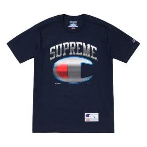 Supreme SS19 x Champion Chrome S/S Top Crossover Short Sleeve Unisex Navy Blue SUP-SS19-10252