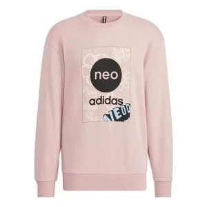 adidas Neo Logo Printing Round Neck Long Sleeves Pullover Couple Style 'Pink' HM7434