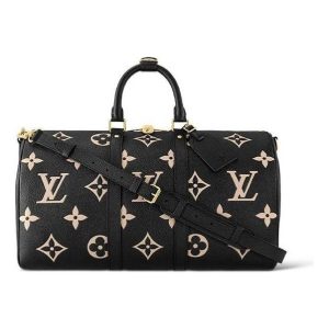 LOUIS VUITTON Keepall Bandouliere 45 Monogram Empreinte Leather 'Black Beige' M46670