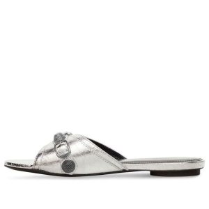 (WMNS) Balenciaga Cagole Metallic Slides 'Silver Black' 694342WBDK38018