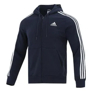 Men's adidas 3S Fl Fz Hd Cardigan Jacket Navy Blue GK9053