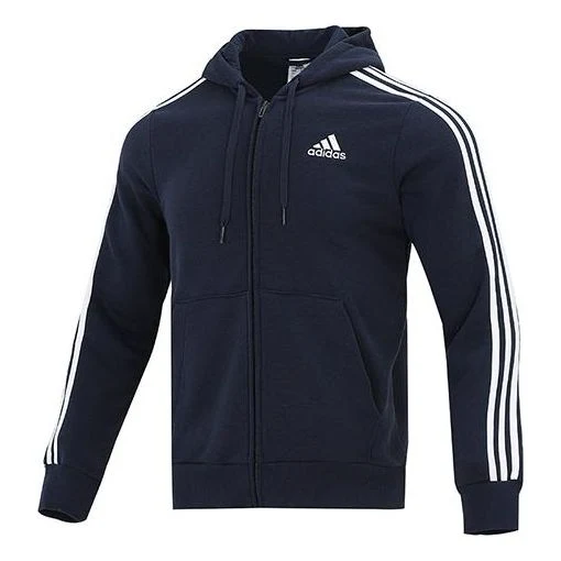 Men's adidas 3S Fl Fz Hd Cardigan Jacket Navy Blue GK9053