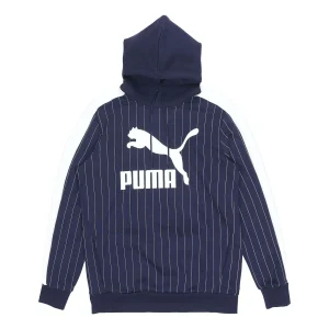 PUMA Pinstripe Hooded Pullover Fleece Men Blue 530179-06
