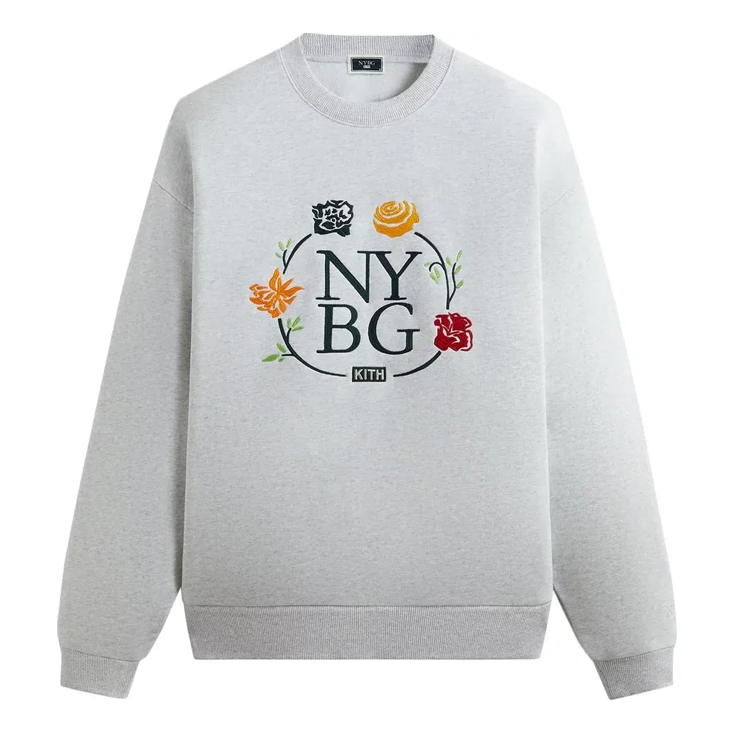 KITH SS24 x New York Botanical Garden Logo Nelson Crewneck 'Light Heather Grey' KHM032117-002