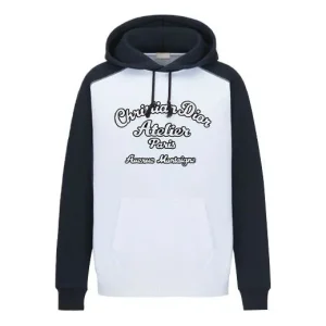 Men's DIOR SS22 Embroidered Logo Pattern Loose Hooded Colorblock Long Sleeves White 213J680A0531-C085