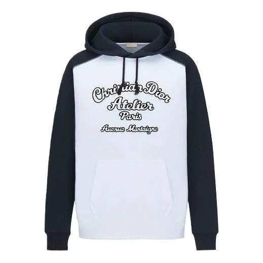 Men's DIOR SS22 Embroidered Logo Pattern Loose Hooded Colorblock Long Sleeves White 213J680A0531-C085