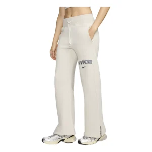 (WMNS) Nike Sportswear Phoenix Fleece High Waisted Wide Leg Logo Pants Asia Sizing 'Light Orewood Brown' FV7685-104