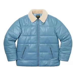 Supreme x Schott Shearling Collar Leather Puffy Jacket 'Teal White' SUP-FW21-356