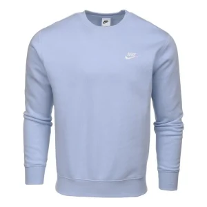 Nike Sportswear Club Fleece Solid Color Logo Embroidered Round Neck Long Sleeves Light Blue BV2662-548