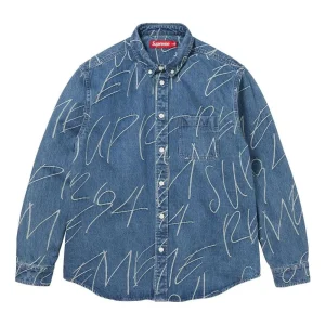 Supreme FW23 Week 8 Handwriting Jacquard Denim Shirt 'Blue' SUP-FW23-152