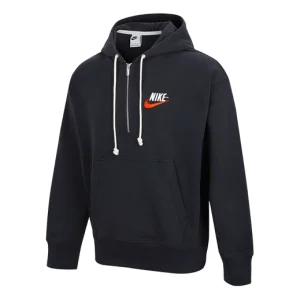 Men's Nike Embroidered Logo Half Zipper Hooded Knit Pullover Black DM5280-045