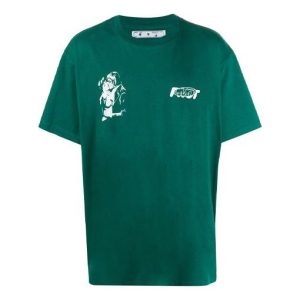 Off-White Kiss 21 Logo Printing Loose Fit Short Sleeve Green OMAA038E20JER0085701