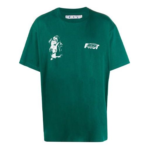 Off-White Kiss 21 Logo Printing Loose Fit Short Sleeve Green OMAA038E20JER0085701