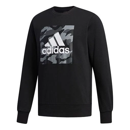 adidas logo Printing Camouflage Loose Sports Round Neck Pullover Black FJ0240