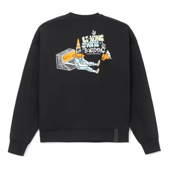 Li-Ning Skateboard Series Back Cartoon Printing Loose Round Neck Pullover 'Black' AWDS165-3