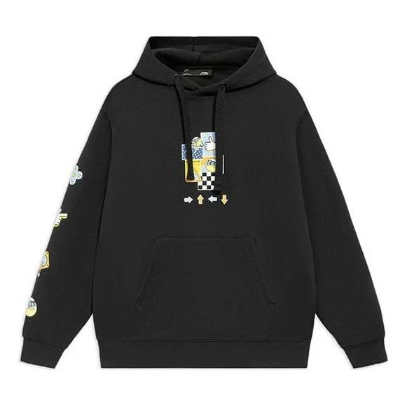 (WMNS) Li-Ning Sports Living Series Cartoon Pattern Pullover Hoodie 'Black' AWDS592-2