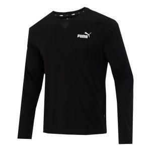 PUMA Logo Print Training Sports Breathable Round Neck Long sleeve T Shirt Men s Black 589027-01